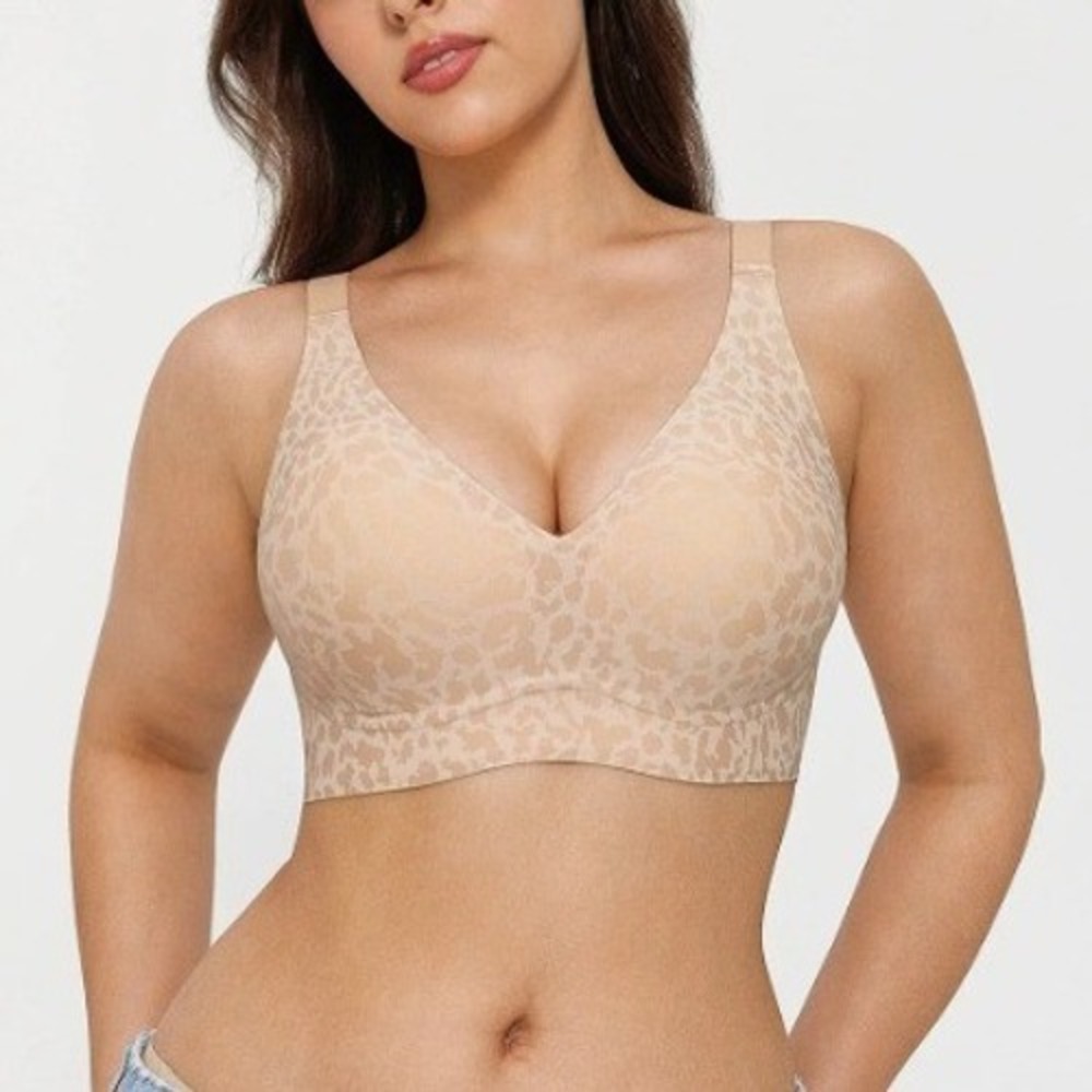 Popilush Women's Size XL Seamless Wireless Jelly Leopard Contour Minimizer Bra